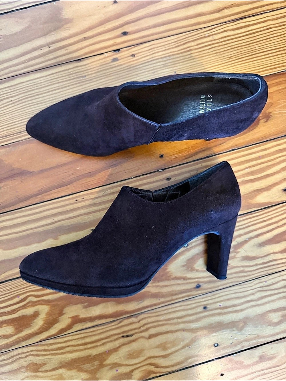 Stuart Weitzman Pointed Toe Suede Booties in Brown